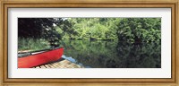 Framed Canoe on a boardwalk in a river, Neckar River, Horb Am Neckar, Baden-Wurttemberg, Germany