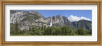 Framed Panoramic view of Yosemite Falls and the Yosemite meadow in late spring, Yosemite National Park, California, USA