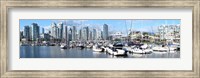 Framed Boats at marina with Vancouver skylines in the background, False Creek, British Columbia, Canada
