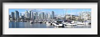 Framed Boats at marina with Vancouver skylines in the background, False Creek, British Columbia, Canada