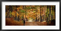 Framed Kid with backpack walking in fall colors