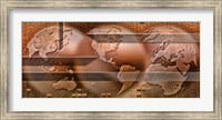Framed Three parts of the earth surrounded by digital information