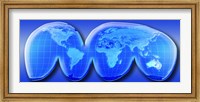 Framed Map of World from Goode's Homolosine Projection (blue)