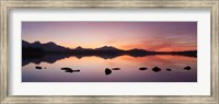 Framed Lake Hopfensee at sunset, Ostallgau, Bavaria, Germany