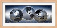 Framed Three globes with electronic diagram