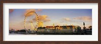 Framed Ferris wheel with buildings at waterfront, Millennium Wheel, London County Hall, Thames River, South Bank, London, England