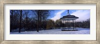 Framed Bandstand in snow, Regents Park, London, England