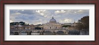 Framed Arch bridge across Tiber River with St. Peter's Basilica in the background, Rome, Lazio, Italy