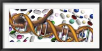 Framed DNA surrounded by pills