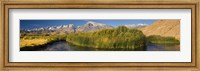 Framed Owens River flowing in front of mountains, Californian Sierra Nevada, Bishop, California, USA