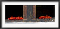 Framed Red chilies drying on window sill, Paro, Bhutan