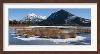 Framed Salt lake with mountain range in the background, Mt Rundle, Vermillion Lake, Banff National Park, Alberta, Canada