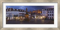 Framed Castle in town square at dusk, Kornmarkt, Baden-Wurttemberg, Germany
