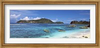 Framed Small fishing boats on Anse L'Islette with Therese Island in background, Seychelles