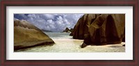 Framed Crystal clear waters and large granite rocks on Anse Source d'Argent beach, La Digue Island, Seychelles