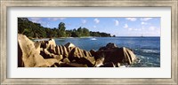Framed Large granite rocks on the shoreline of La Digue Island, Seychelles