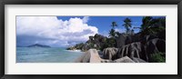 Framed Anse source d'Argent beach with Praslin Island in background, La Digue Island, Seychelles