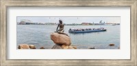 Framed Little Mermaid Statue with tourboat in a canal, Copenhagen, Denmark