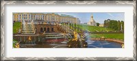 Framed Grand Cascade fountain in front of the Peterhof Grand Palace, Petrodvorets, St. Petersburg, Russia