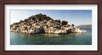 Framed Rocky island in the Mediterranean sea, Sunken City, Kekova, Antalya Province, Turkey