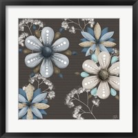 Framed Blue Floral on Sepia I