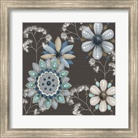 Framed Blue Floral on Sepia II