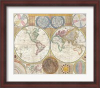 Framed 1794 Samuel Dunn Wall Map of the World in Hemispheres