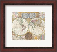 Framed 1794 Samuel Dunn Wall Map of the World in Hemispheres