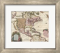Framed 1698 Louis Hennepin Map of North America