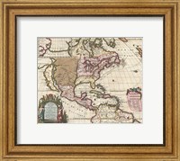 Framed 1698 Louis Hennepin Map of North America
