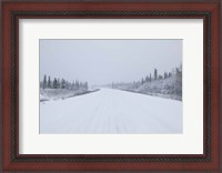 Framed Highway passing through a snow covered landscape, George Parks Highway, Denali National Park, Alaska, USA