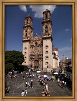 Framed Group of people in front of a cathedral, Santa Prisca Cathedral, Plaza Borda, Taxco, Guerrero, Mexico