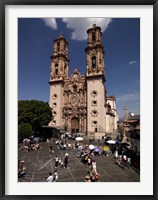 Framed Group of people in front of a cathedral, Santa Prisca Cathedral, Plaza Borda, Taxco, Guerrero, Mexico