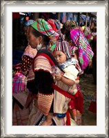Framed Flower Hmong woman carrying baby on her back, Bac Ha Sunday Market, Lao Cai Province, Vietnam