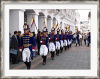 Framed Soldiers parade during changing of the guard ceremony, Plaza de La Independencia, Quito, Ecuador