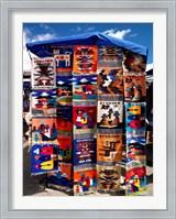 Framed Pillow covers for sale at a handicraft market, Otavalo, Imbabura Province, Ecuador