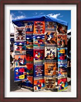 Framed Pillow covers for sale at a handicraft market, Otavalo, Imbabura Province, Ecuador