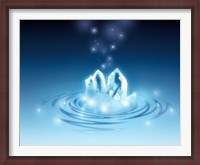 Framed Clear faceted quartz and stars rising from water ripples