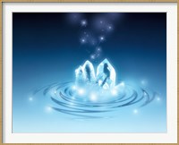 Framed Clear faceted quartz and stars rising from water ripples