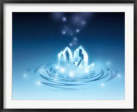 Framed Clear faceted quartz and stars rising from water ripples