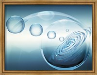 Framed Clear bubbles in descending size rising from water ripples surrounded by clear bubble