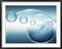Framed Clear bubbles in descending size rising from water ripples surrounded by clear bubble