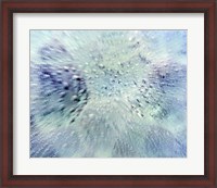 Framed Close up of water droplets on pale blue glass