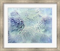 Framed Close up of water droplets on pale blue glass