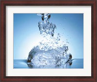 Framed Close up of explosive water bubbles in deep blue water
