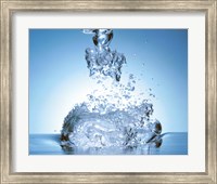 Framed Close up of explosive water bubbles in deep blue water