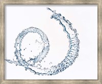 Framed Curl of water drops on white background