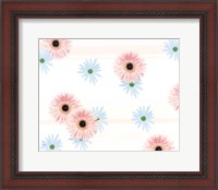 Framed Pink and blue daisies on pink blue and white fabric