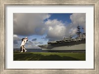 Framed Sculpture Unconditional Surrender with USS Midway aircraft carrier, San Diego, California, USA