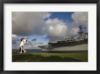 Framed Sculpture Unconditional Surrender with USS Midway aircraft carrier, San Diego, California, USA